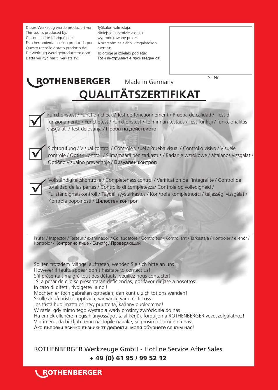 Seite2, Qualitätszertifikat | ROTHENBERGER ROFROST TURBO 1.1/4 und 2 User Manual | Page 2 / 108