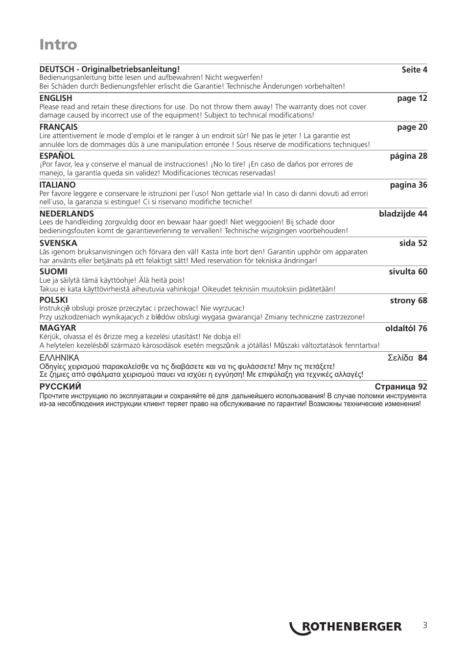 Seite7, Intro | ROTHENBERGER ROFROST TURBO 1.1/4 und 2 User Manual | Page 7 / 108