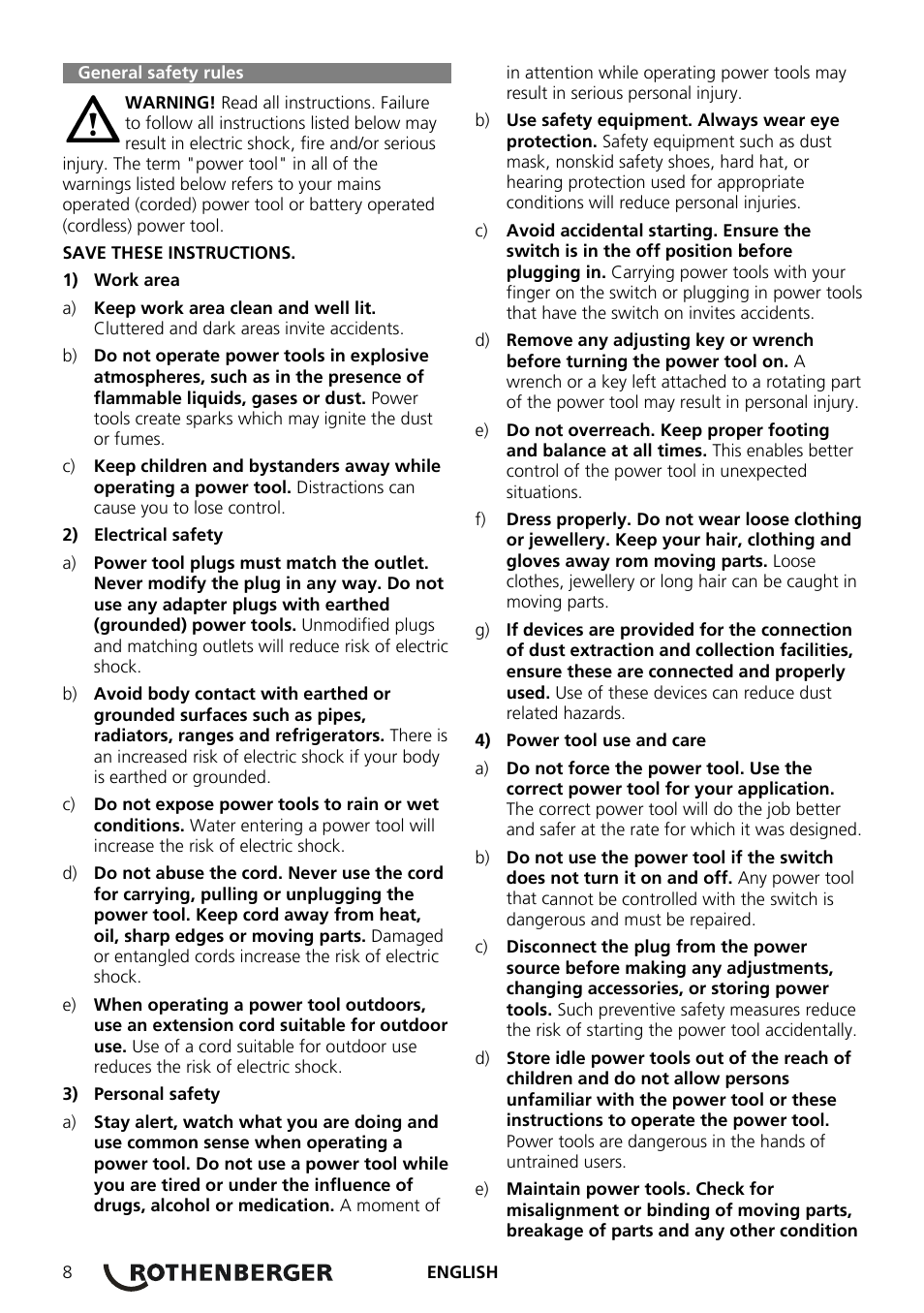 General safety rules | ROTHENBERGER ROCAM Plus User Manual | Page 14 / 116