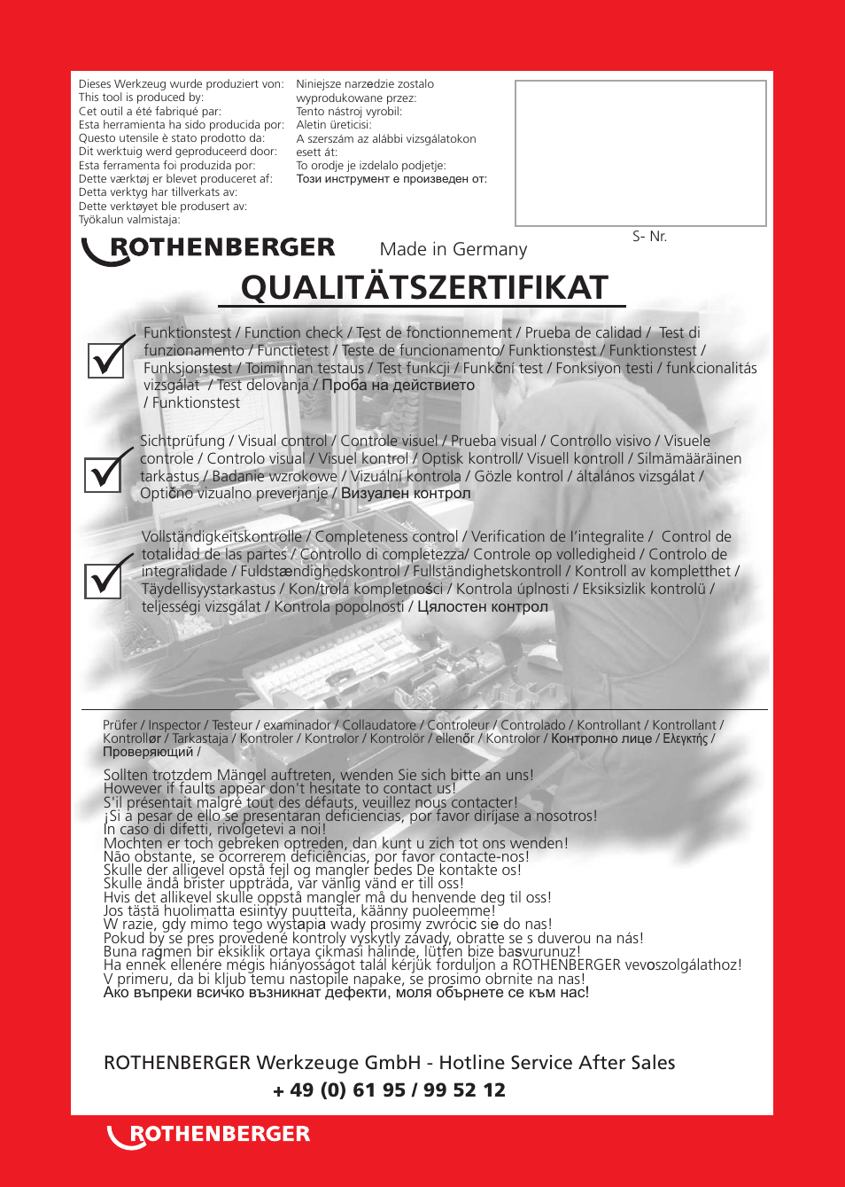 Seite2, Qualitätszertifikat | ROTHENBERGER ROCAM Plus User Manual | Page 2 / 116