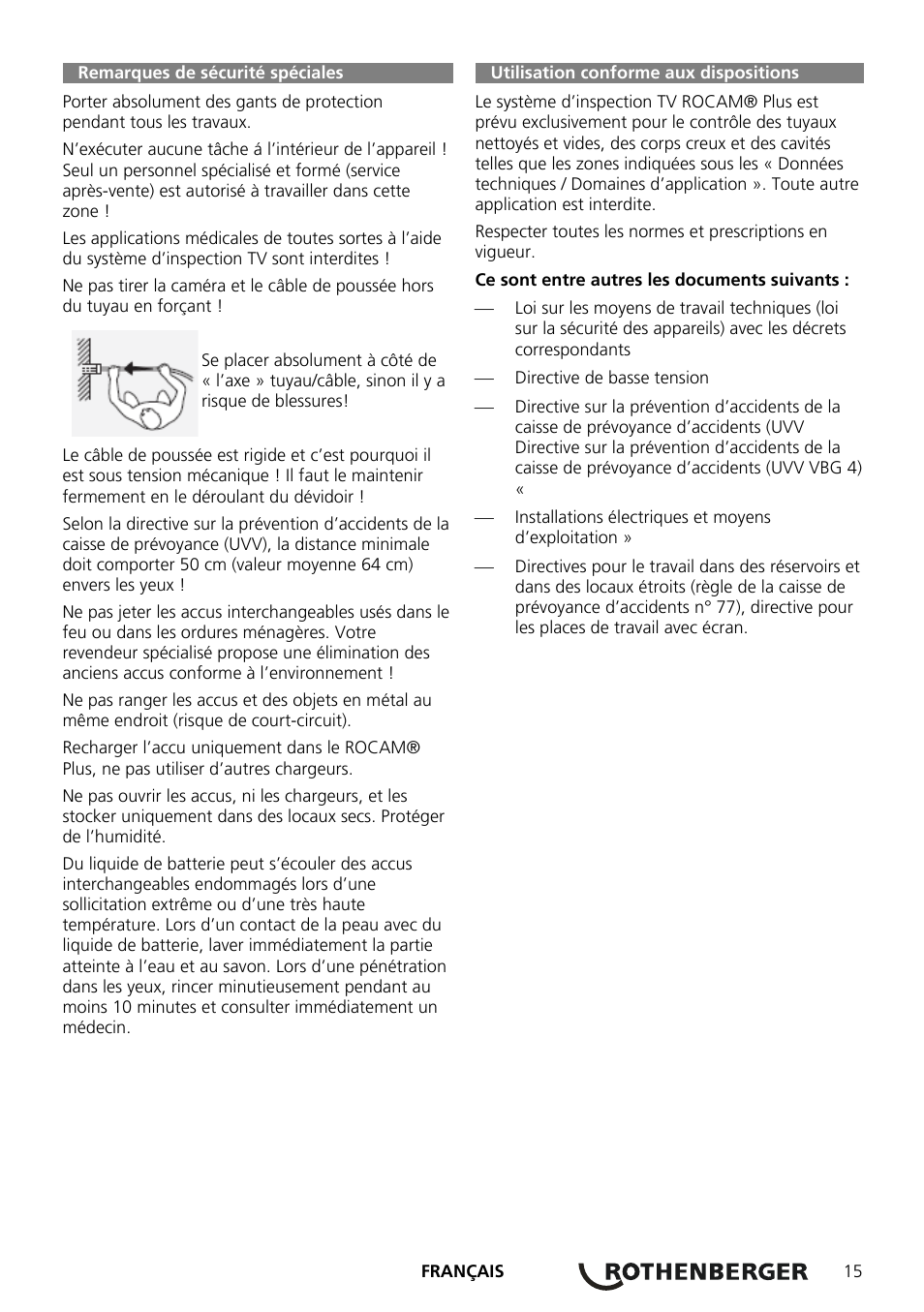 Remarques de sécurité spéciales | ROTHENBERGER ROCAM Plus User Manual | Page 21 / 116