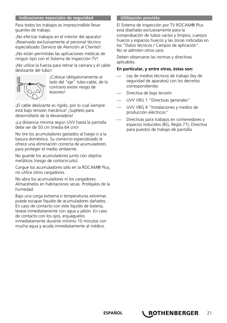 Indicaciones especiales de seguridad, Utilización prevista | ROTHENBERGER ROCAM Plus User Manual | Page 27 / 116