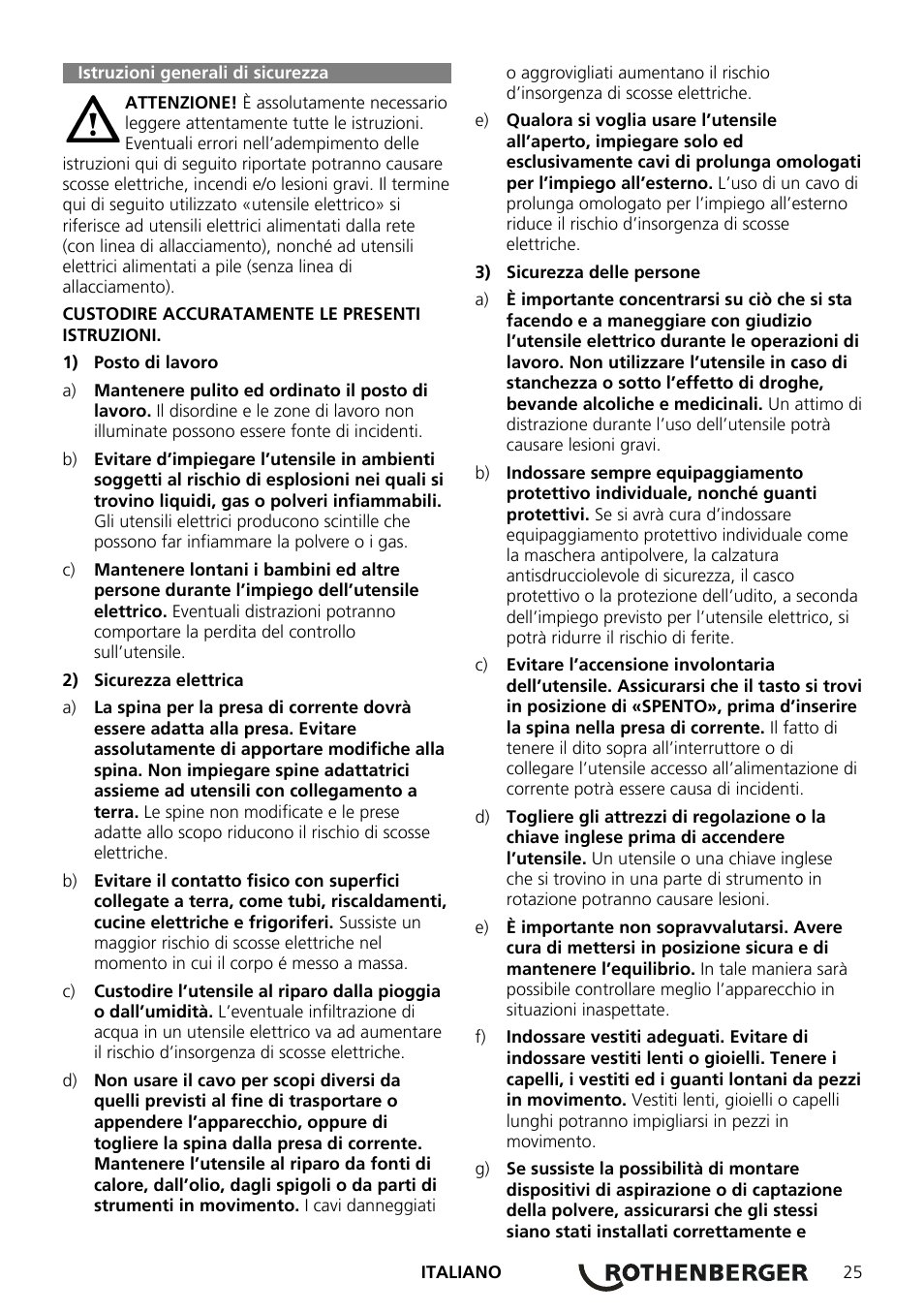 Istruzioni generali di sicurezza | ROTHENBERGER ROCAM Plus User Manual | Page 31 / 116