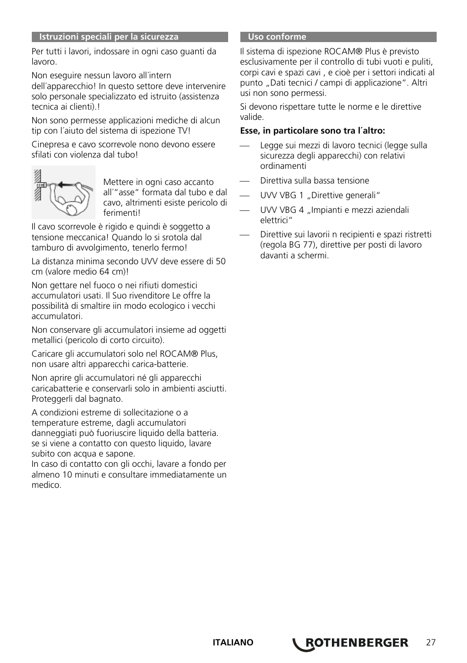 Istruzioni speciali per la sicurezza | ROTHENBERGER ROCAM Plus User Manual | Page 33 / 116