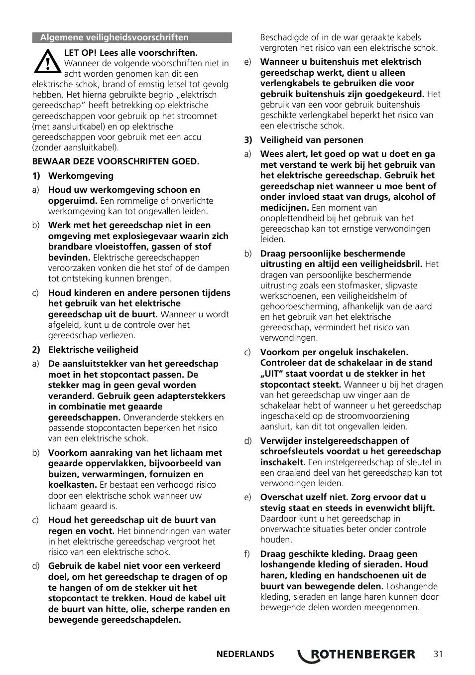 Algemene veiligheidsvoorschriften | ROTHENBERGER ROCAM Plus User Manual | Page 37 / 116