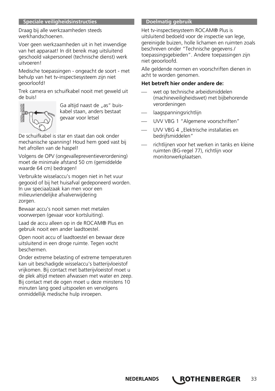 Speciale veiligheidsinstructies | ROTHENBERGER ROCAM Plus User Manual | Page 39 / 116