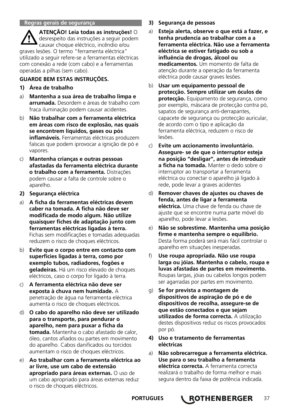 Regras gerais de segurança | ROTHENBERGER ROCAM Plus User Manual | Page 43 / 116