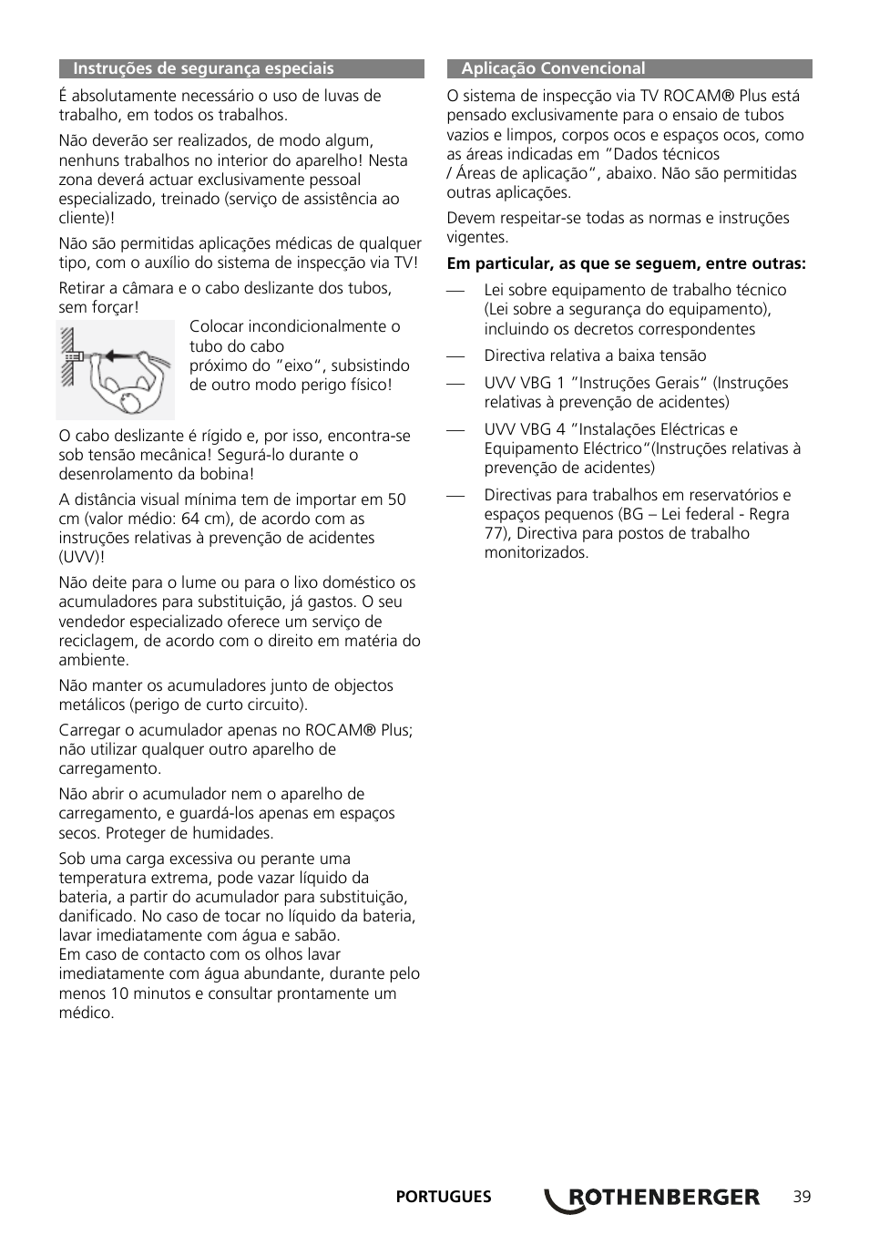 Instruções de segurança especiais | ROTHENBERGER ROCAM Plus User Manual | Page 45 / 116