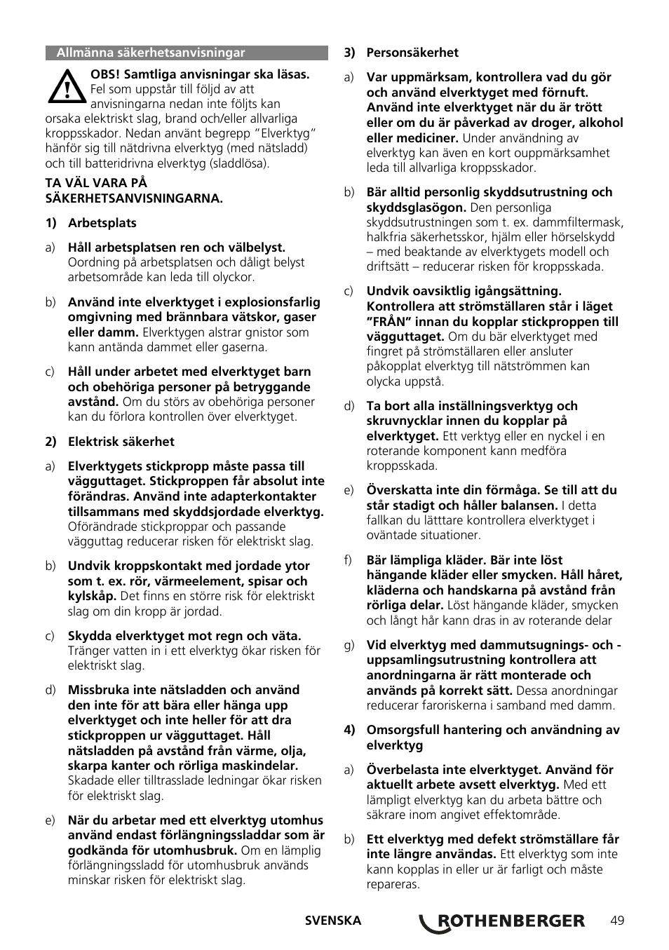 Allmänna säkerhetsanvisningar | ROTHENBERGER ROCAM Plus User Manual | Page 55 / 116