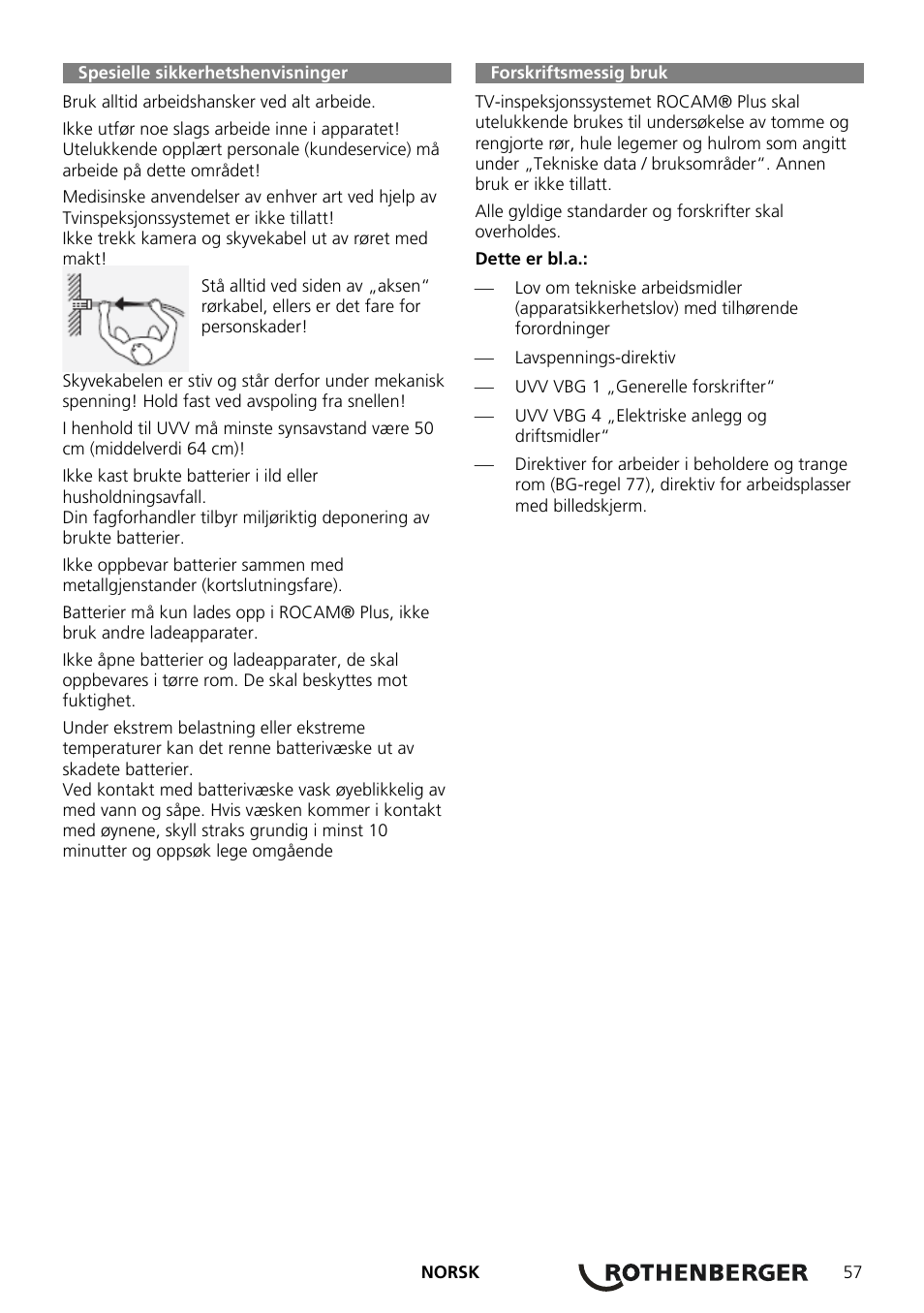 Spesielle sikkerhetshenvisninger | ROTHENBERGER ROCAM Plus User Manual | Page 63 / 116