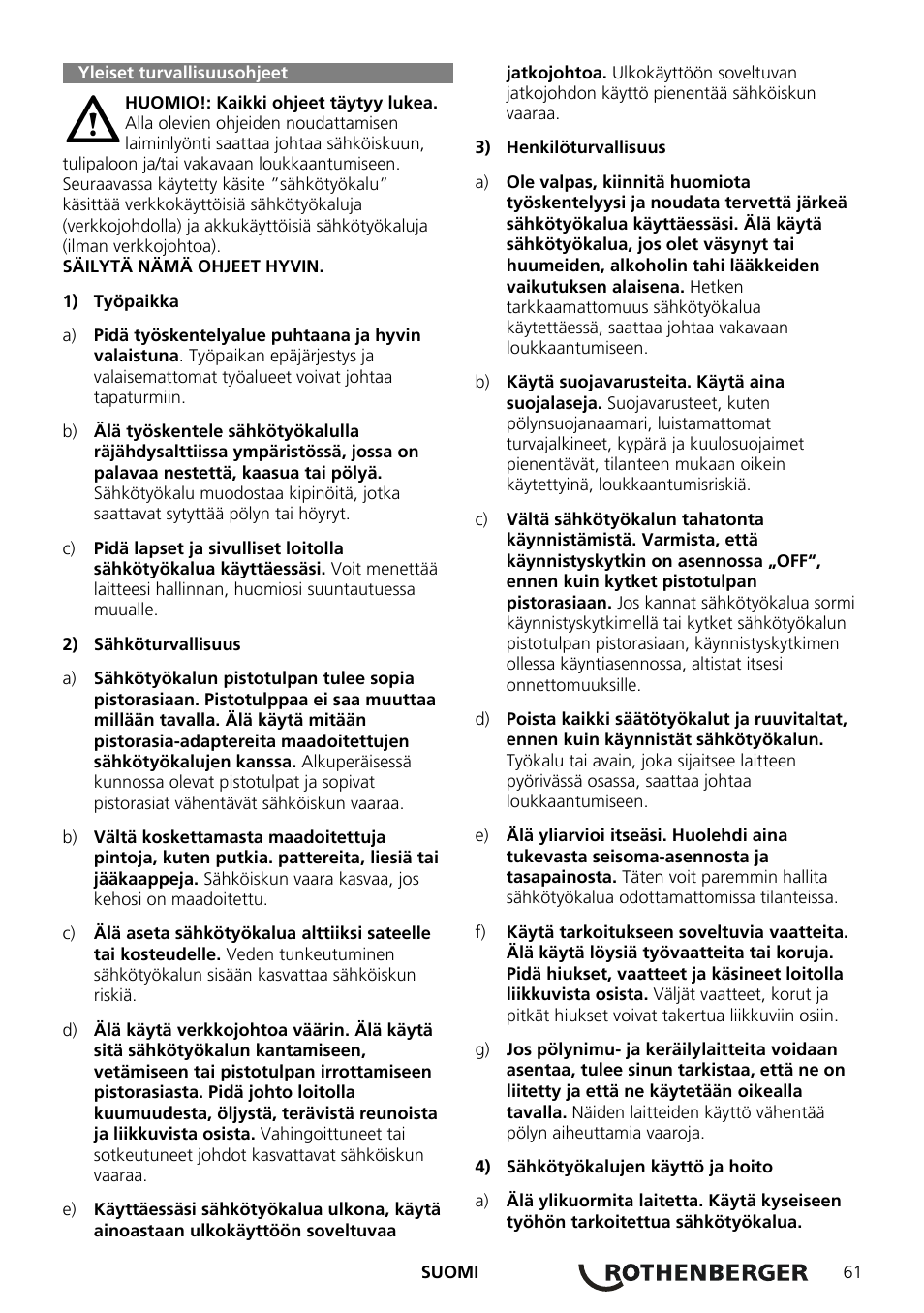Yleiset turvallisuusohjeet | ROTHENBERGER ROCAM Plus User Manual | Page 67 / 116