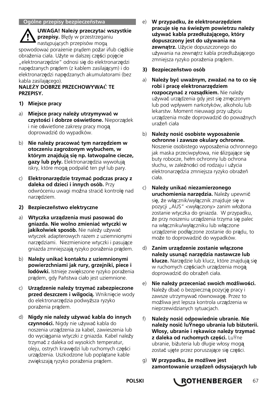 Ogólne przepisy bezpieczeñstwa | ROTHENBERGER ROCAM Plus User Manual | Page 73 / 116