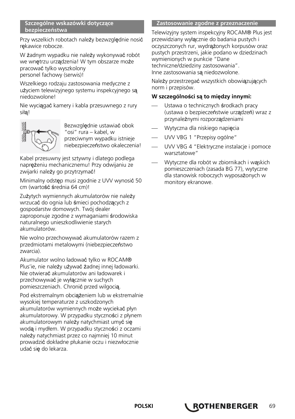 Szczególne wskazówki dotyczące, Bezpieczeństwa | ROTHENBERGER ROCAM Plus User Manual | Page 75 / 116