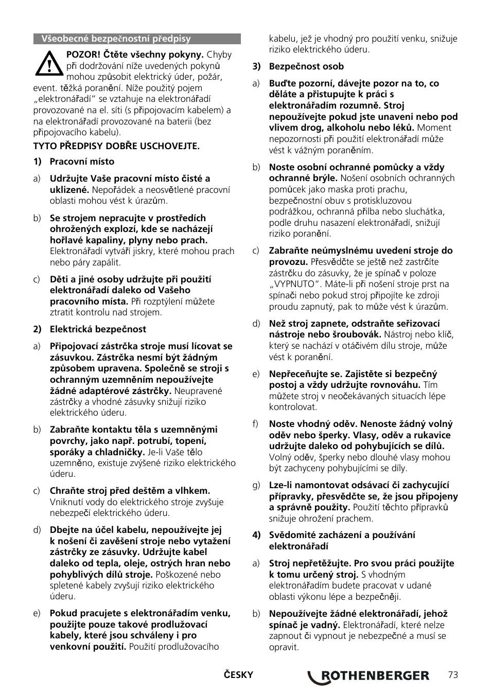 Všeobecné bezpečnostní předpisy | ROTHENBERGER ROCAM Plus User Manual | Page 79 / 116