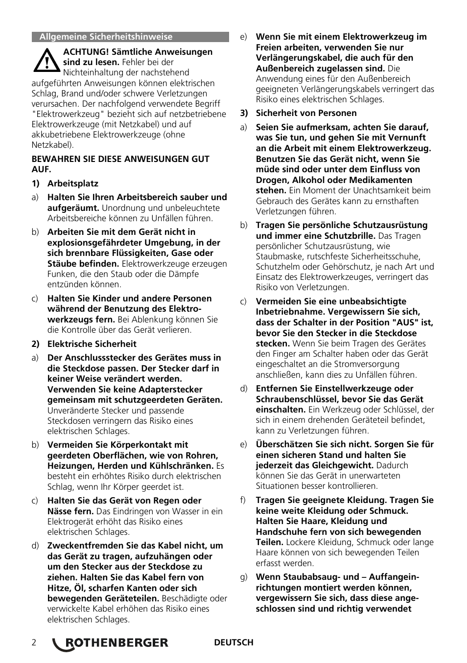 Allgemeine sicherheitshinweise | ROTHENBERGER ROCAM Plus User Manual | Page 8 / 116