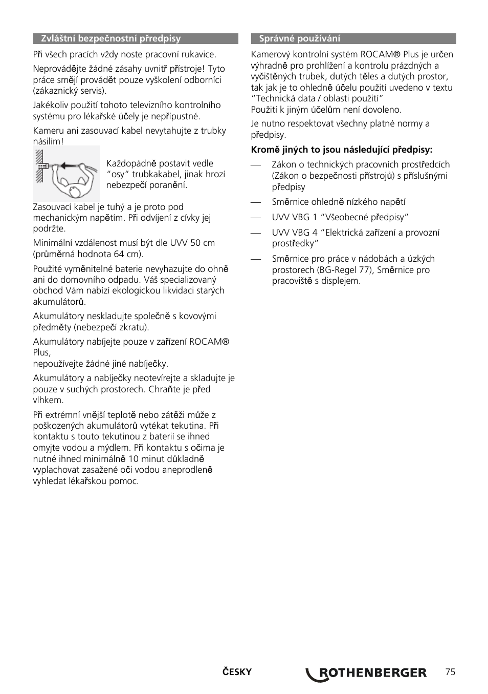 Zvláštní bezpečnostní přredpisy | ROTHENBERGER ROCAM Plus User Manual | Page 81 / 116