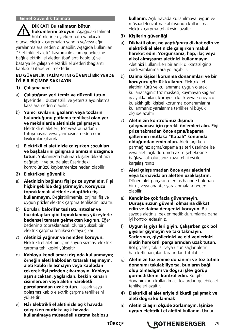 Genel güvenlik talimatı | ROTHENBERGER ROCAM Plus User Manual | Page 85 / 116