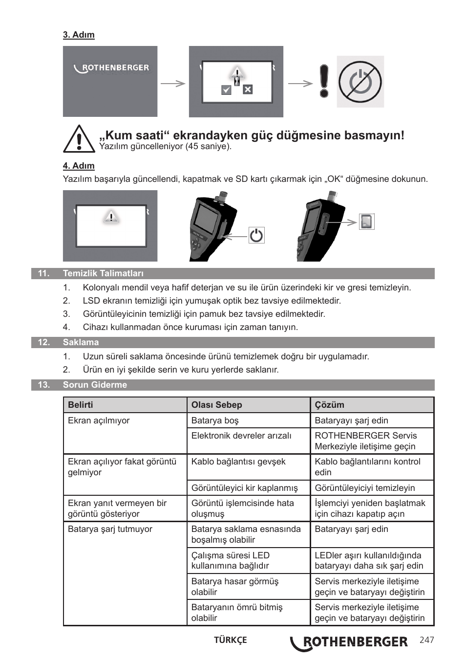 Kum saati“ ekrandayken güç düğmesine basmayın | ROTHENBERGER ROSCOPE i2000 User Manual | Page 249 / 308