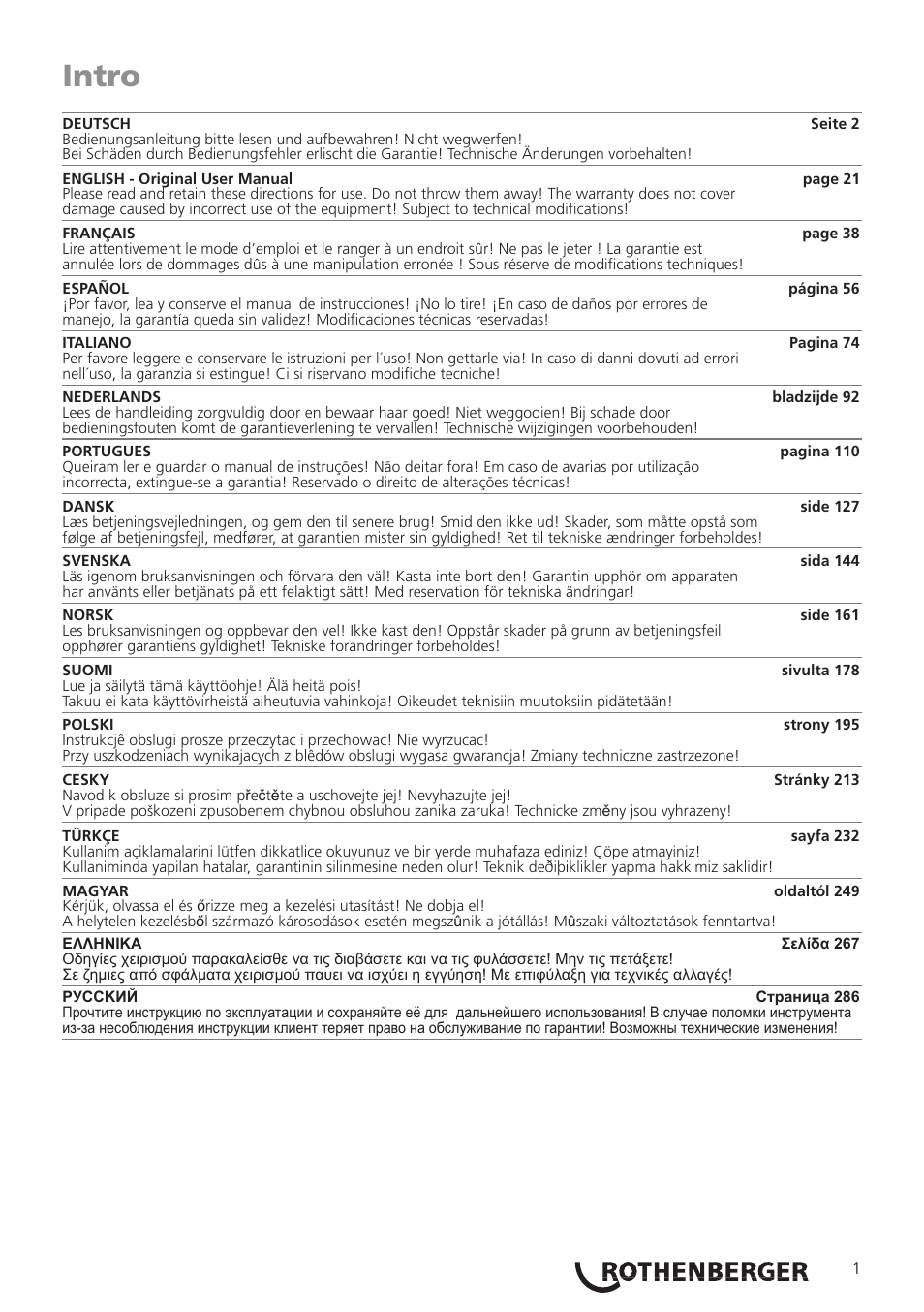 Intro | ROTHENBERGER ROSCOPE i2000 User Manual | Page 3 / 308