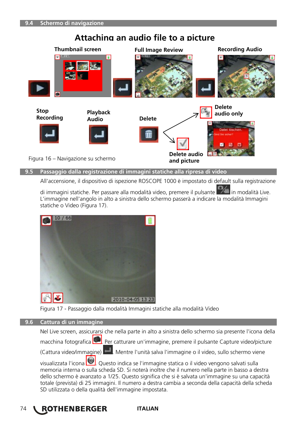Attaching an audio file to a picture | ROTHENBERGER ROSCOPE 1000 Set TEC 1000 User Manual | Page 76 / 96