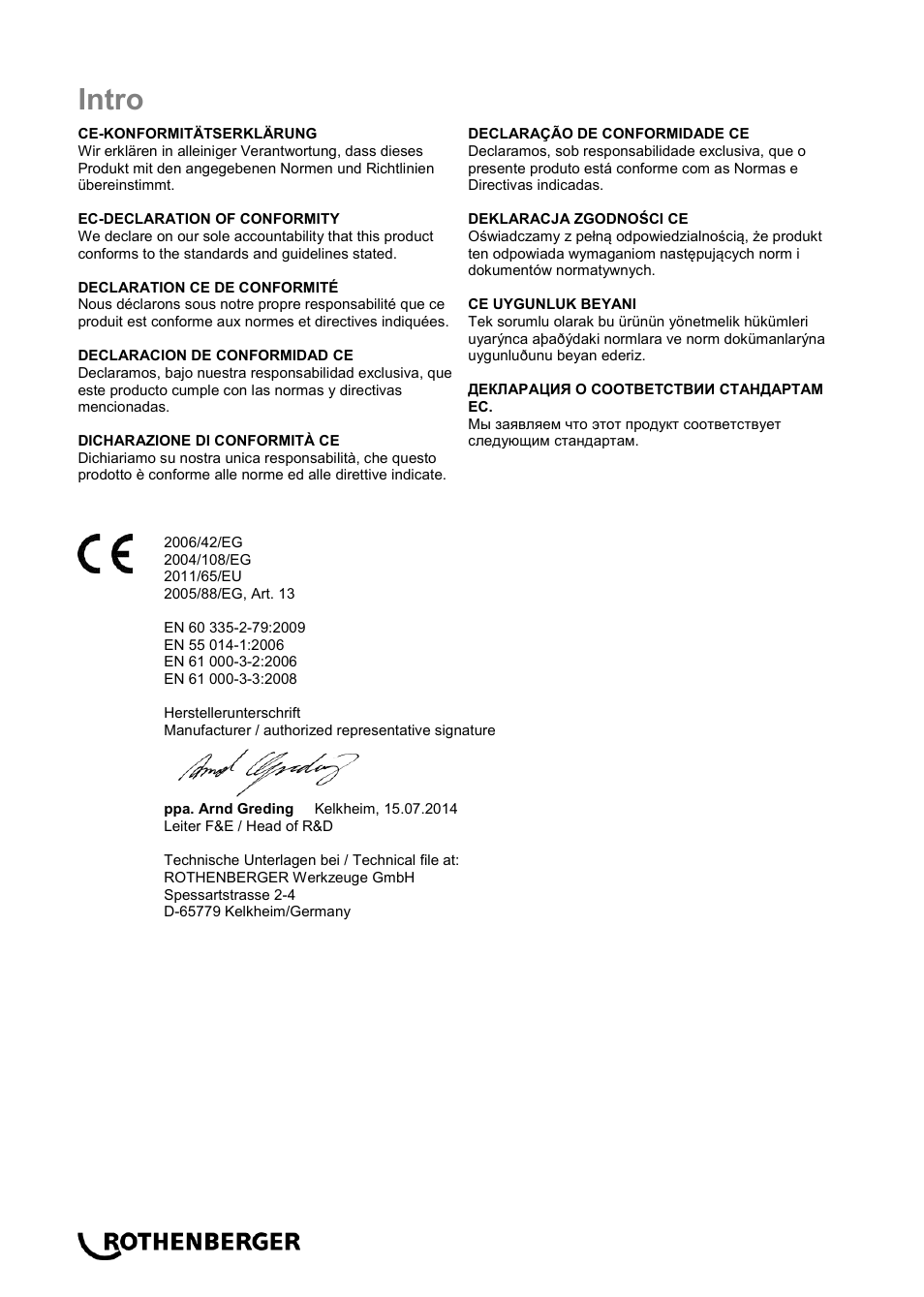 Intro | ROTHENBERGER Hochdruck-Rohrreiniger User Manual | Page 4 / 76