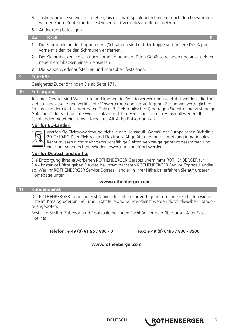 ROTHENBERGER R 750 User Manual | Page 17 / 180