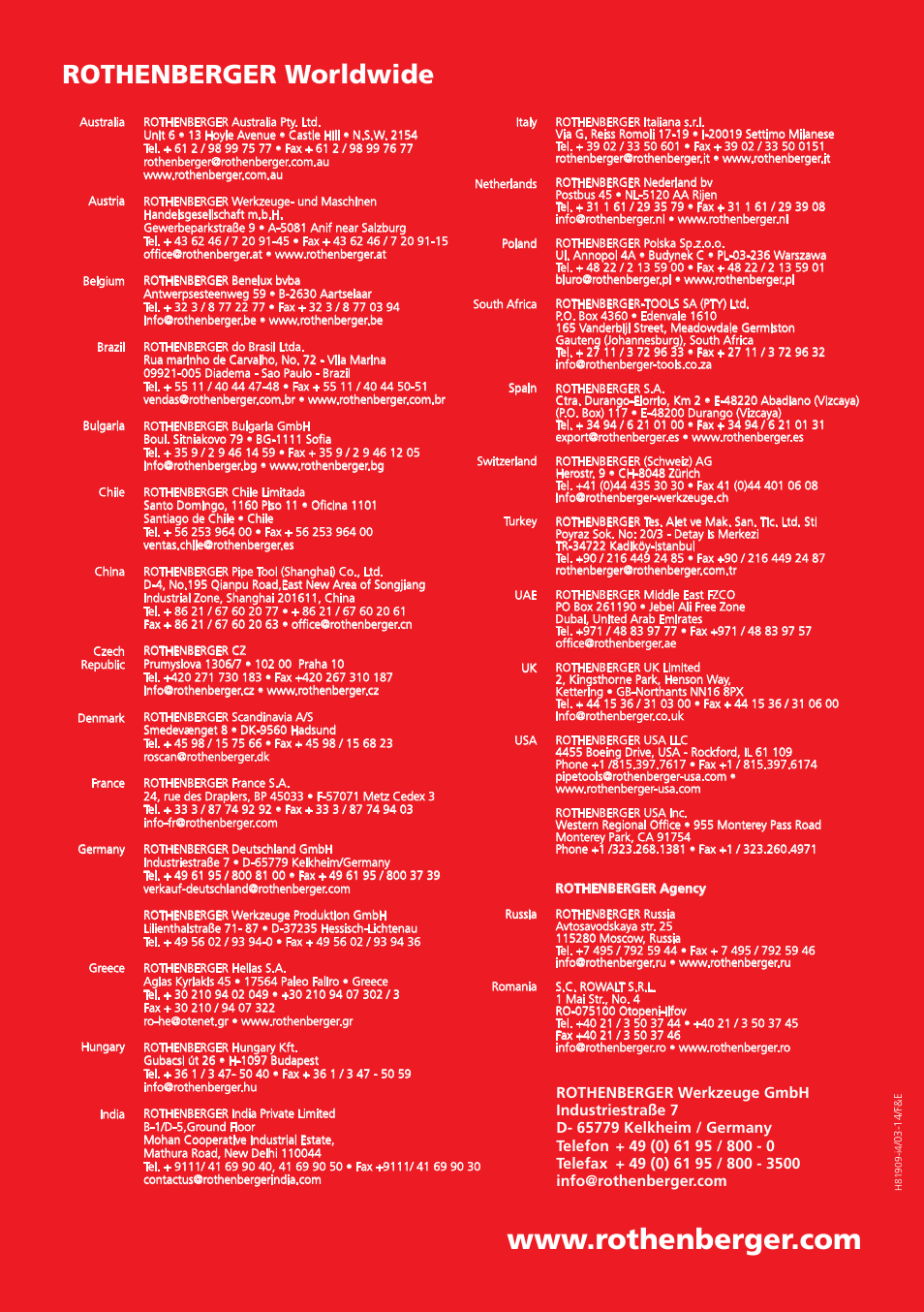 Rothenberger worldwide | ROTHENBERGER R 750 User Manual | Page 180 / 180