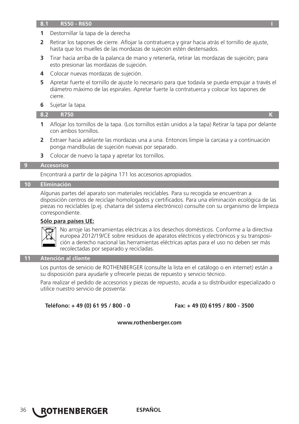 ROTHENBERGER R 750 User Manual | Page 44 / 180