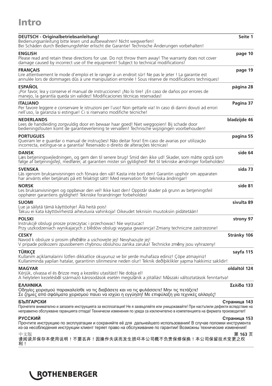 Intro | ROTHENBERGER R 750 User Manual | Page 8 / 180