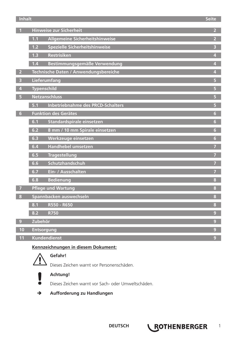 ROTHENBERGER R 750 User Manual | Page 9 / 180