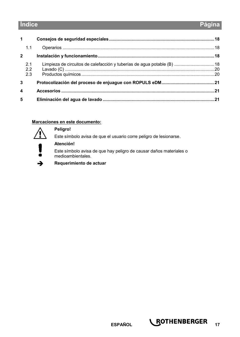 Ba_roclean injektor_0914 es, Índice página | ROTHENBERGER ROCLEAN Injektor User Manual | Page 19 / 44