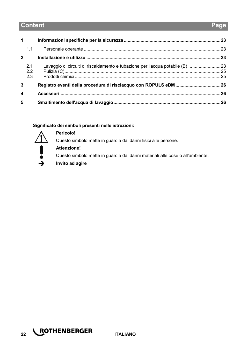 Ba_roclean injektor_0914 it, Content page | ROTHENBERGER ROCLEAN Injektor User Manual | Page 24 / 44