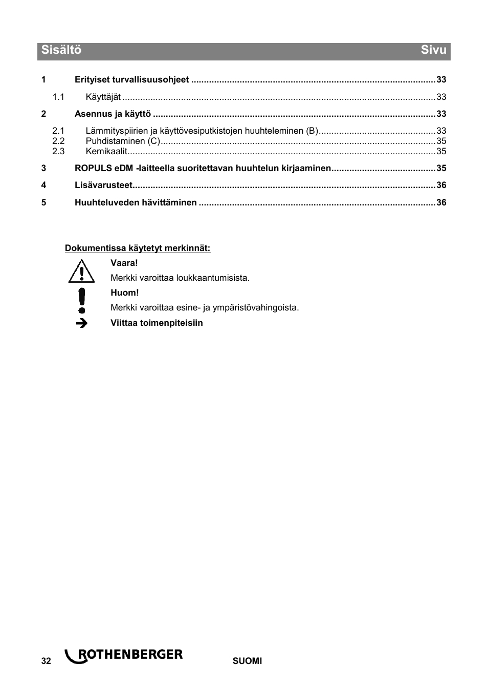 Ba_roclean injektor_0914 fi, Sisältö sivu | ROTHENBERGER ROCLEAN Injektor User Manual | Page 34 / 44