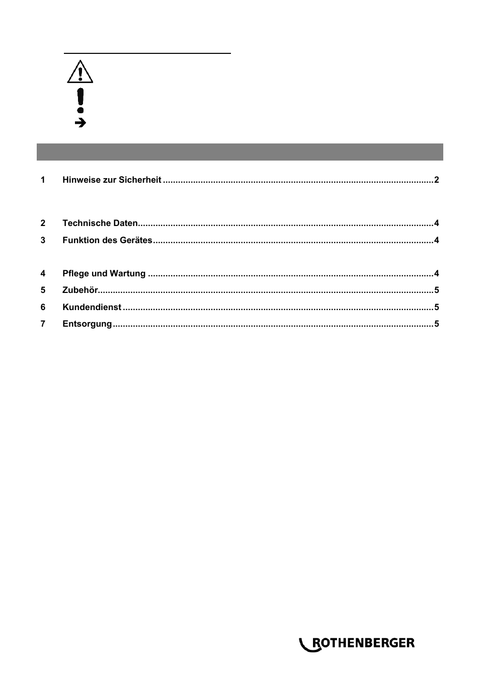 Ba_rojet 30-130_0214 de, Inhalt seite | ROTHENBERGER ROJET 30/130 User Manual | Page 5 / 52