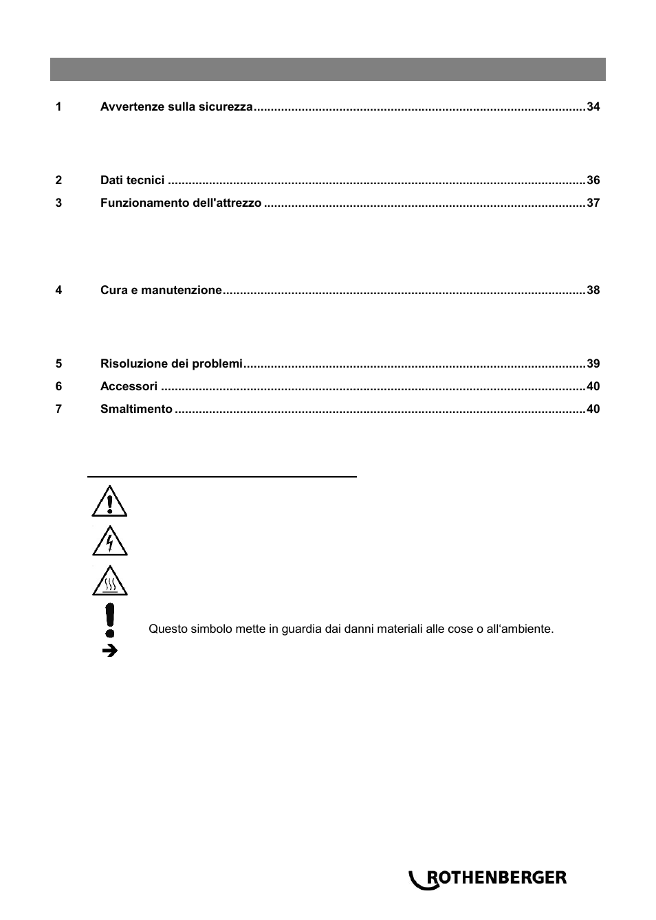 Ba_rosolar pump+plus_it 0914, Content page | ROTHENBERGER ROSOLAR PUMP/ROSOLAR PUMP PLUS User Manual | Page 37 / 92