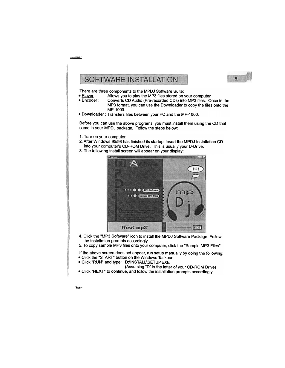 Software installation | Audiovox MP-1000 User Manual | Page 10 / 42