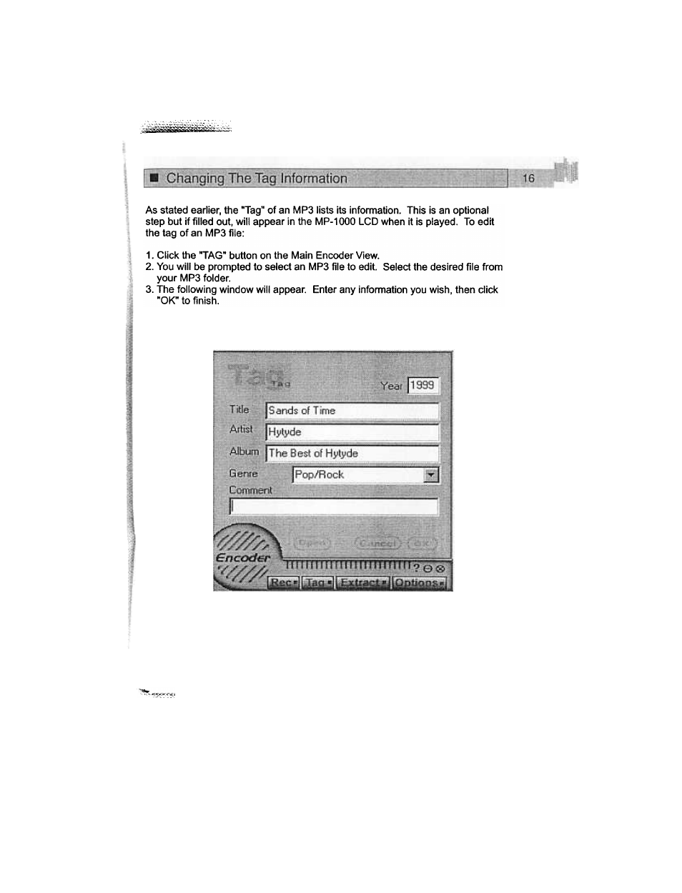 Changing the tag information | Audiovox MP-1000 User Manual | Page 18 / 42