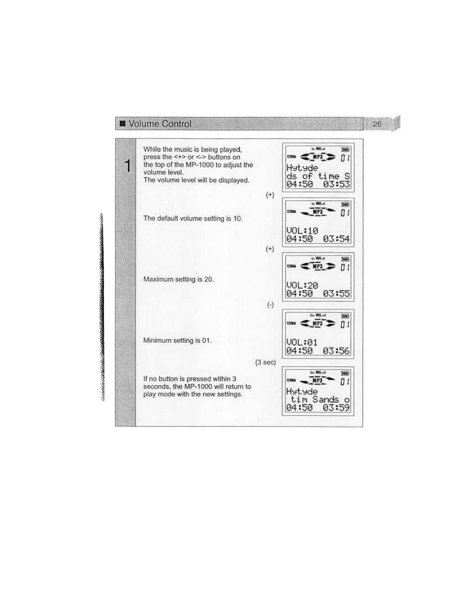 Volume control, Play mode wilti the new settings | Audiovox MP-1000 User Manual | Page 28 / 42