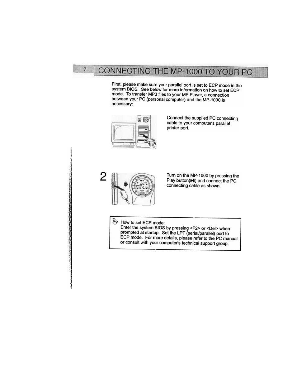 I* ^ i connegting the mp-1000 to your pc | Audiovox MP-1000 User Manual | Page 9 / 42