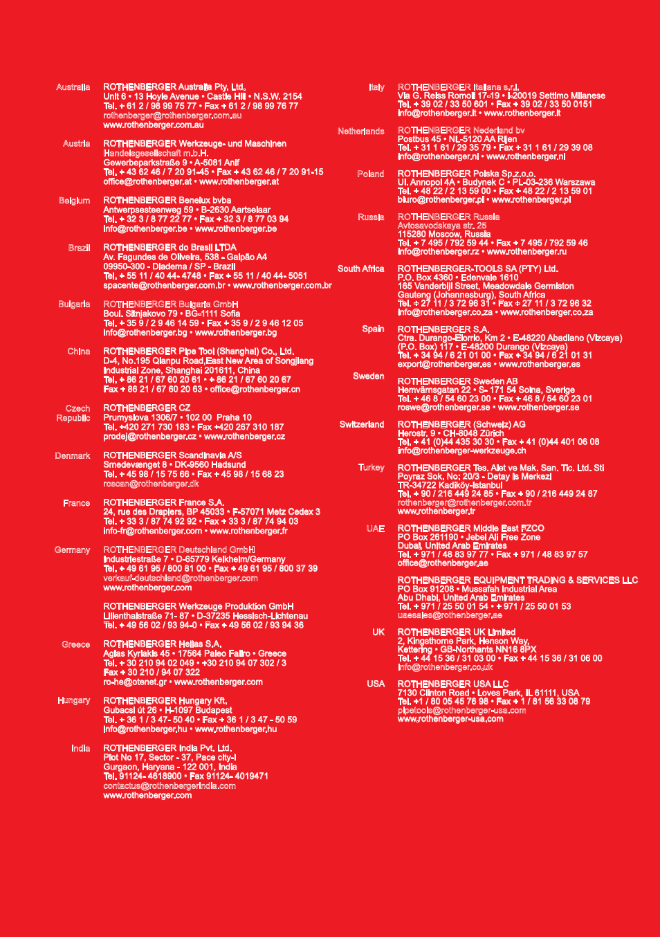 Rothenberger worldwide | ROTHENBERGER ROSPIMATIC User Manual | Page 108 / 108