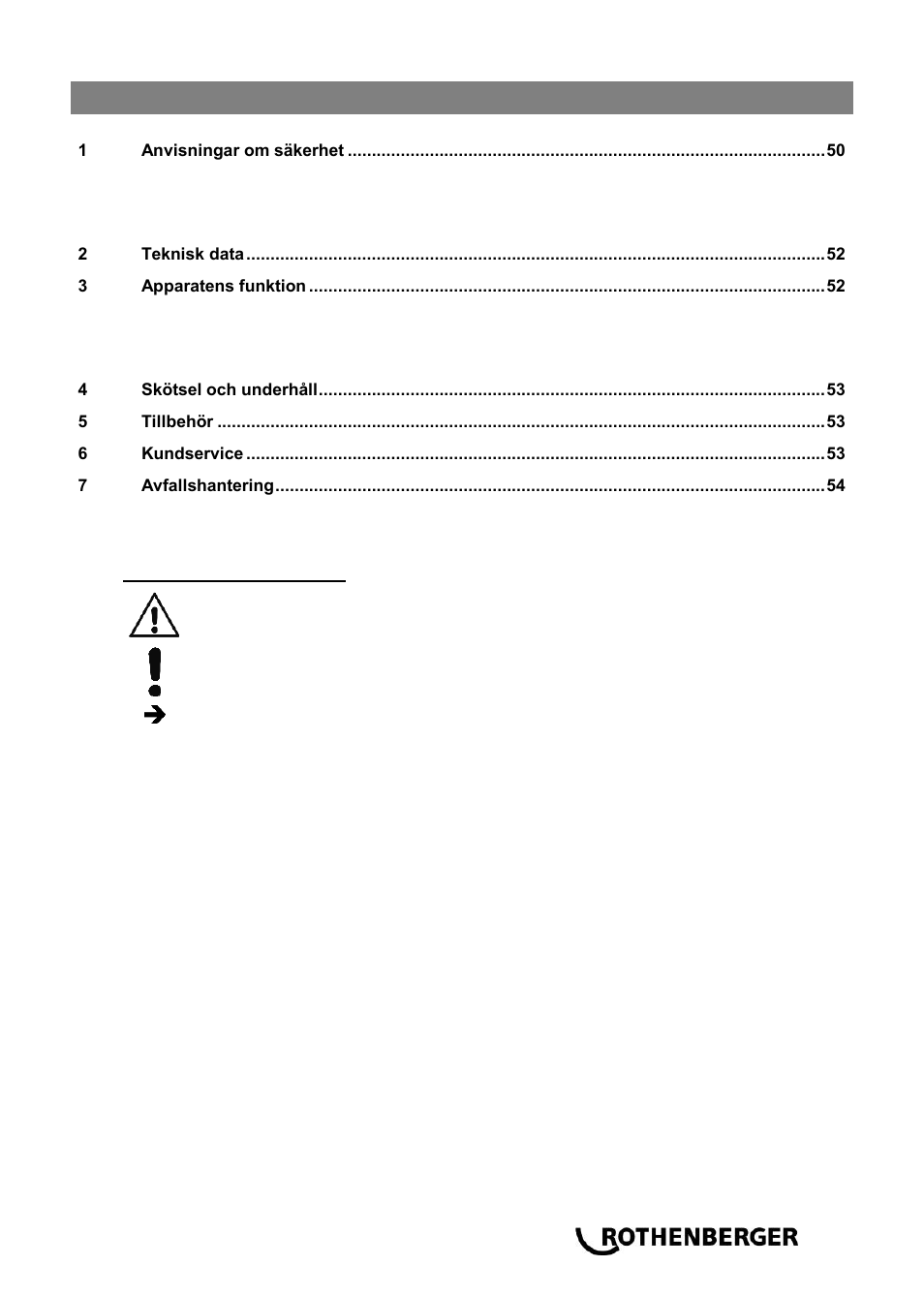 Ba_rospimatic_0514 sv, Innehåll sida | ROTHENBERGER ROSPIMATIC User Manual | Page 53 / 108