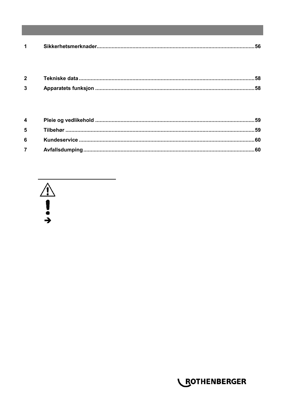 Ba_rospimatic_0514 no, Innhold side | ROTHENBERGER ROSPIMATIC User Manual | Page 59 / 108