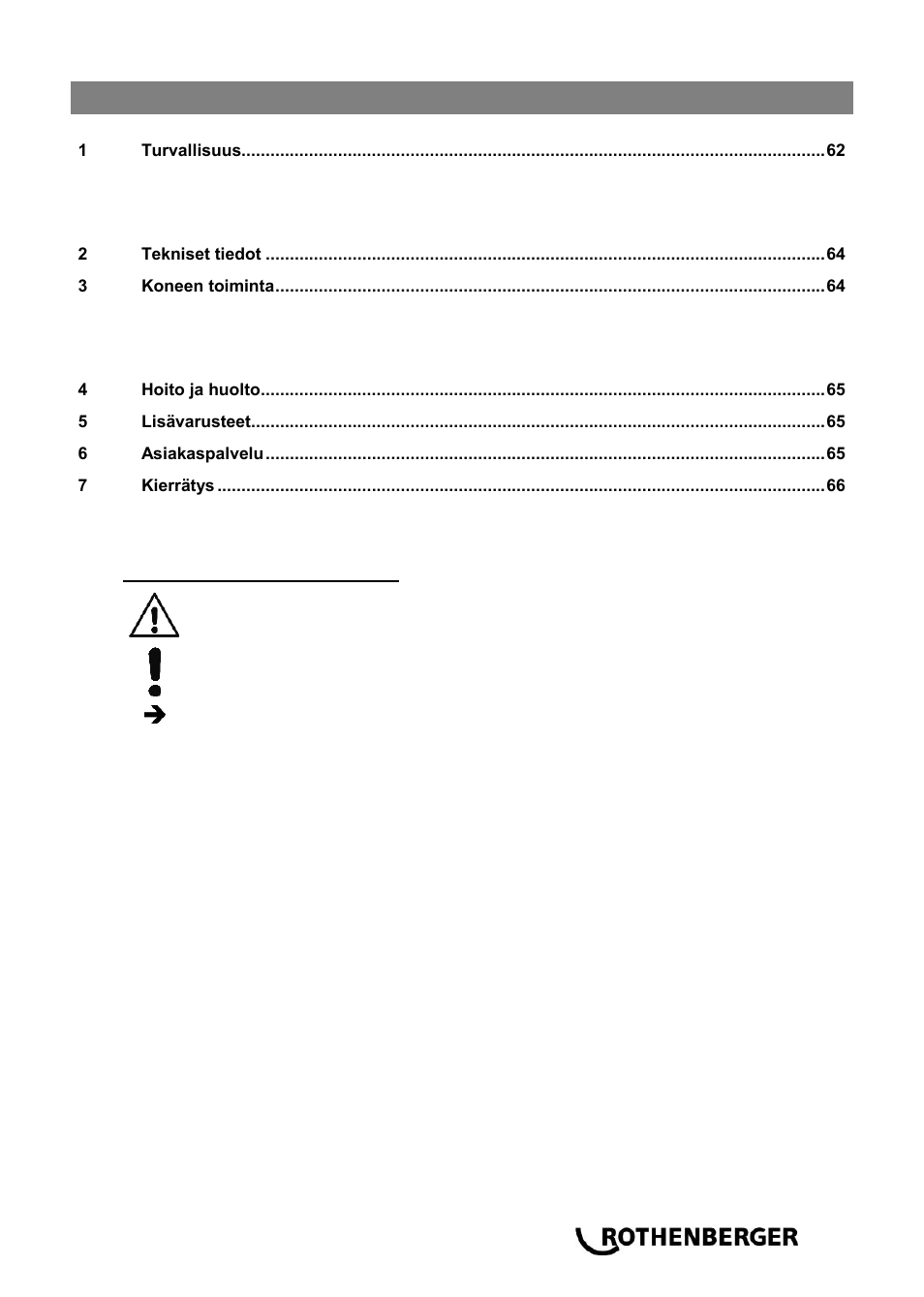 Ba_rospimatic_0514 fi, Sisältö sivu | ROTHENBERGER ROSPIMATIC User Manual | Page 65 / 108