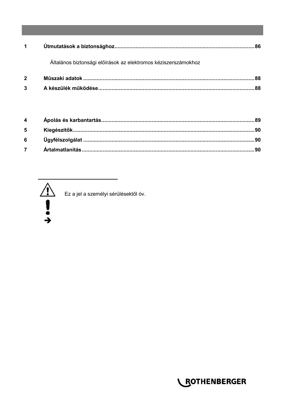 Ba_rospimatic_0514 hu, Tartalom oldal | ROTHENBERGER ROSPIMATIC User Manual | Page 89 / 108