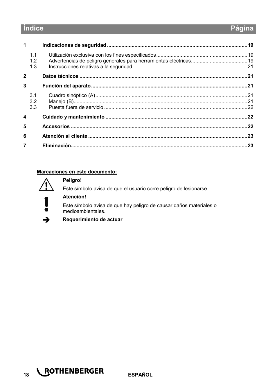 Ba_rospi r 36 plus_0714 es, Índice página | ROTHENBERGER ROSPI R 36 Plus User Manual | Page 22 / 64