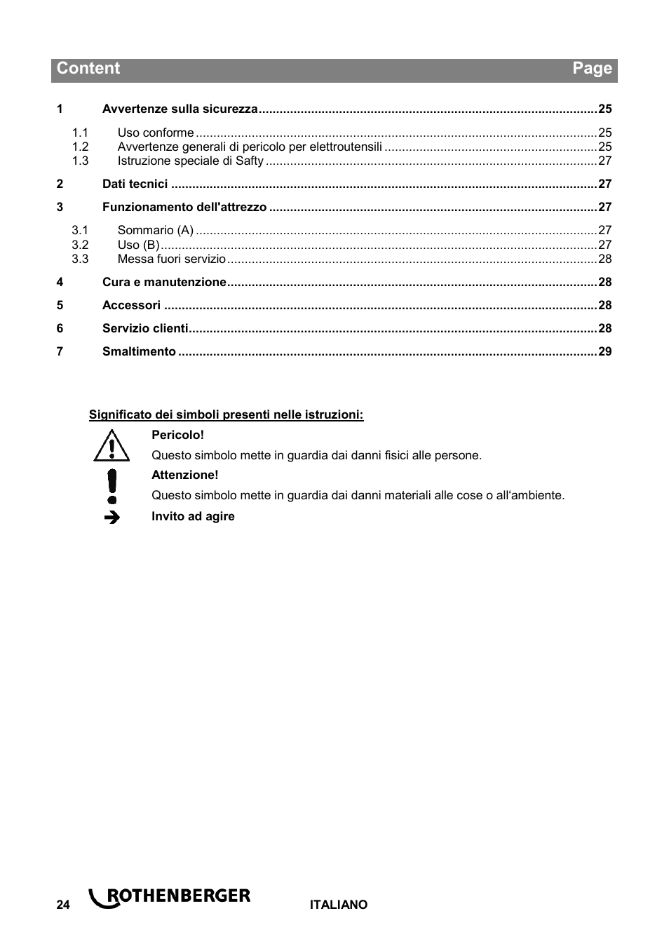 Ba_rospi r 36 plus_0714 it, Content page | ROTHENBERGER ROSPI R 36 Plus User Manual | Page 28 / 64
