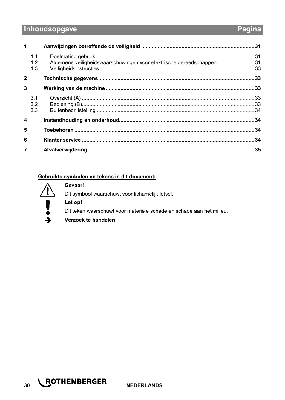 Ba_rospi r 36 plus_0714 nl, Inhoudsopgave pagina | ROTHENBERGER ROSPI R 36 Plus User Manual | Page 34 / 64