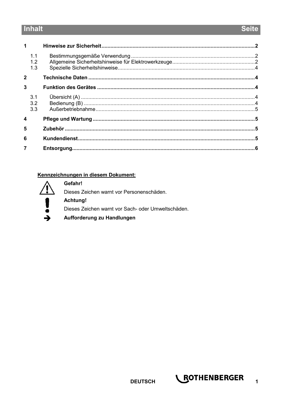 Ba_rospi r 36 plus_0714 de, Inhalt seite | ROTHENBERGER ROSPI R 36 Plus User Manual | Page 5 / 64
