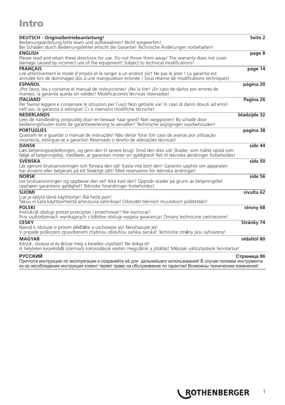 Intro | ROTHENBERGER ROCUT UKS 160/355 User Manual | Page 3 / 96