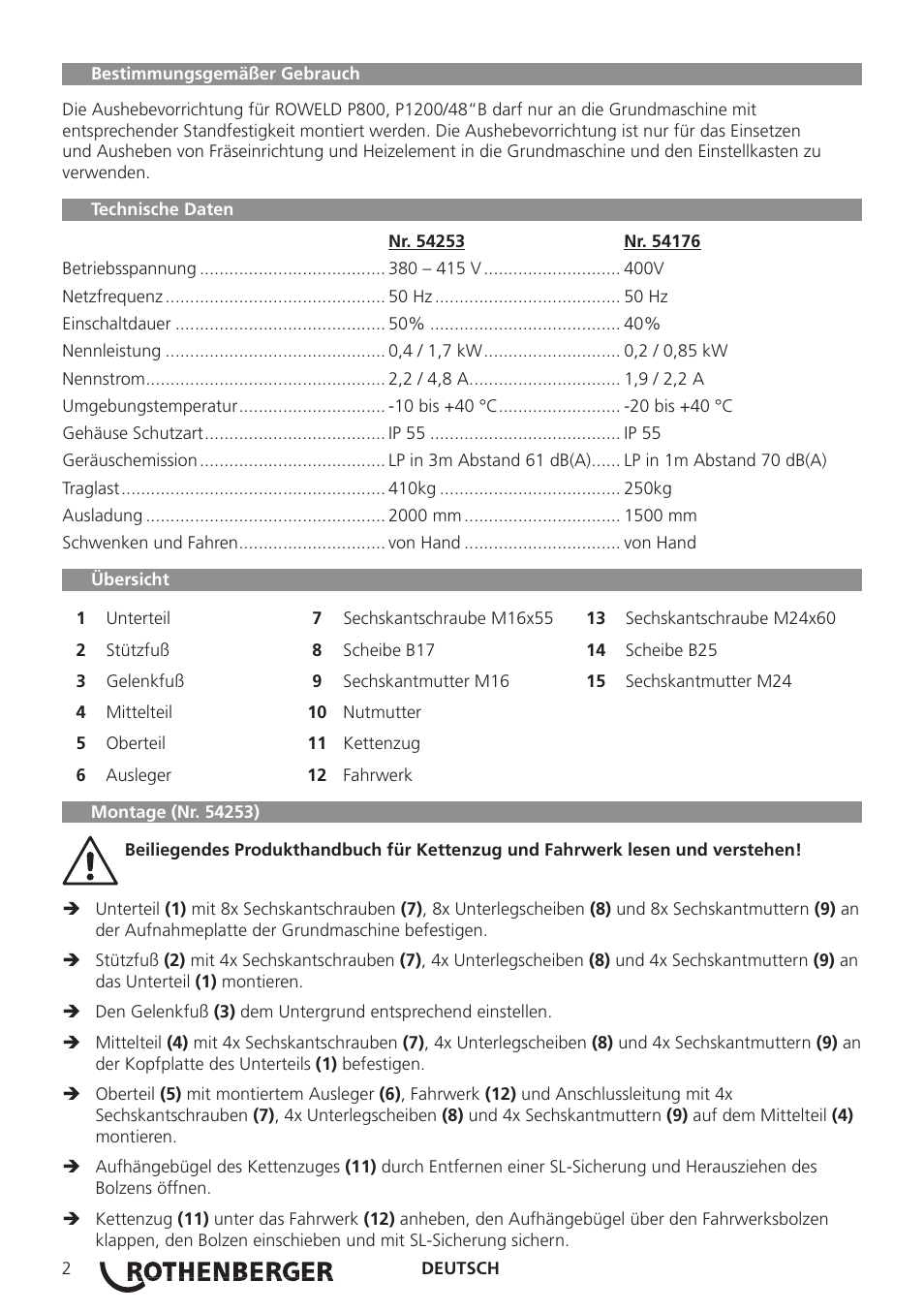 ROTHENBERGER ROWELD Aushebevorrichtungen P800B P1200/48B User Manual | Page 4 / 16